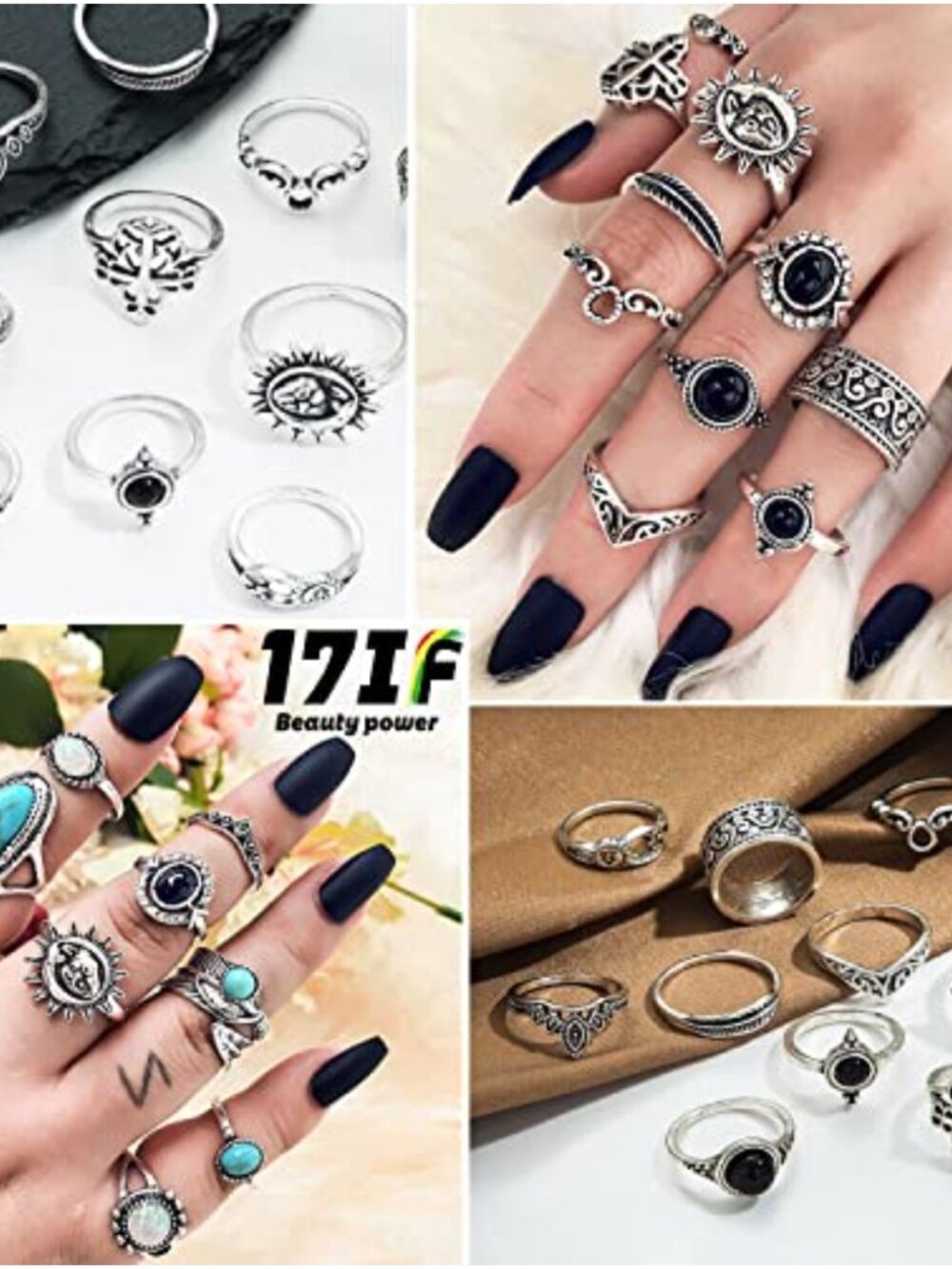 Vintage Silver Knuckle Rings Set Adjustable Stackable Gothic - Picture 2 of 5